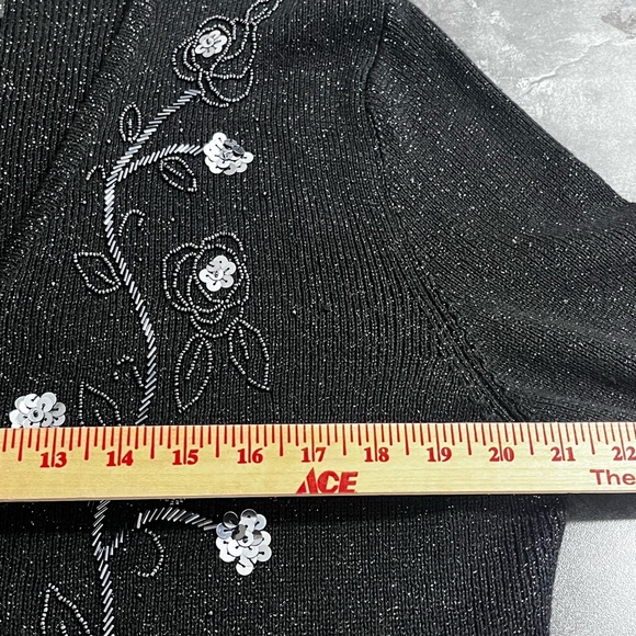 Work In Progress Black Cardigan Sequins Shimmer Holiday Vintage Inspired Large - Picture 8 of 8